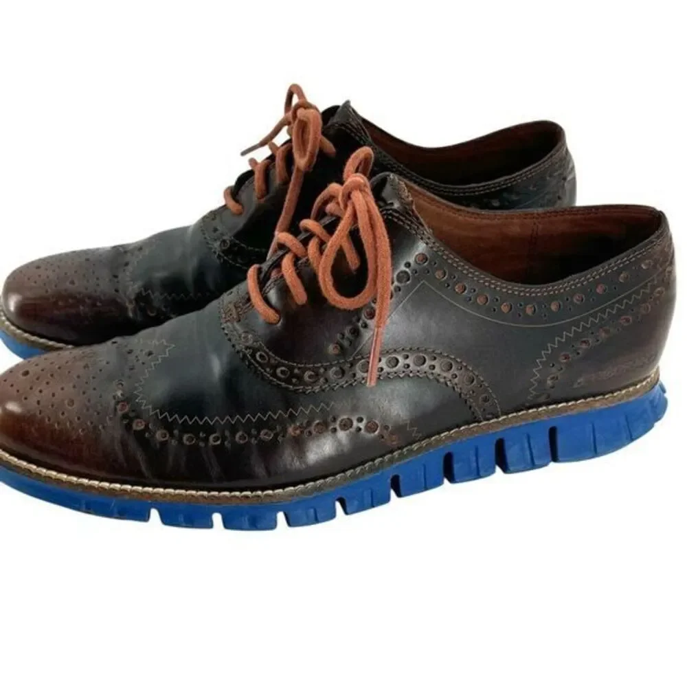 Cole Haan Zerogrand‎ Wingtip Oxford Shoes C26207 Blue Brown Leather Men's 8 M